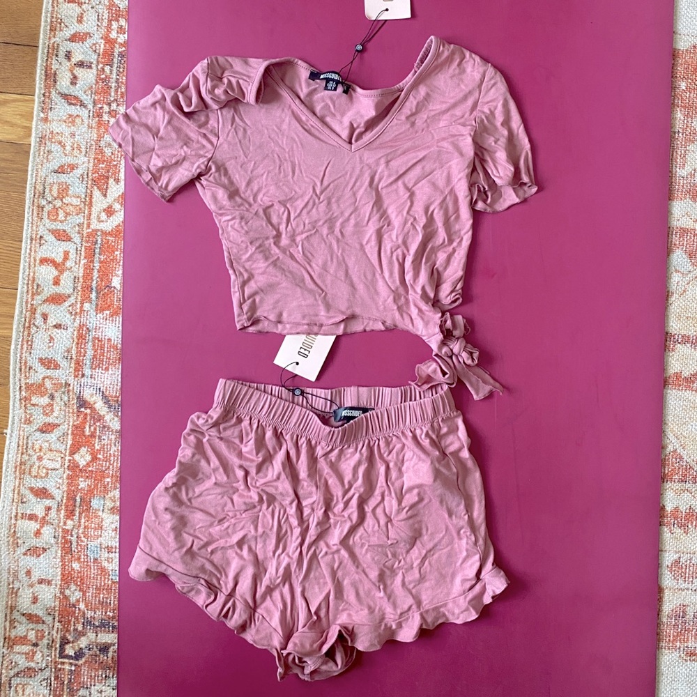 Missguided tie front top and shorts pajama set